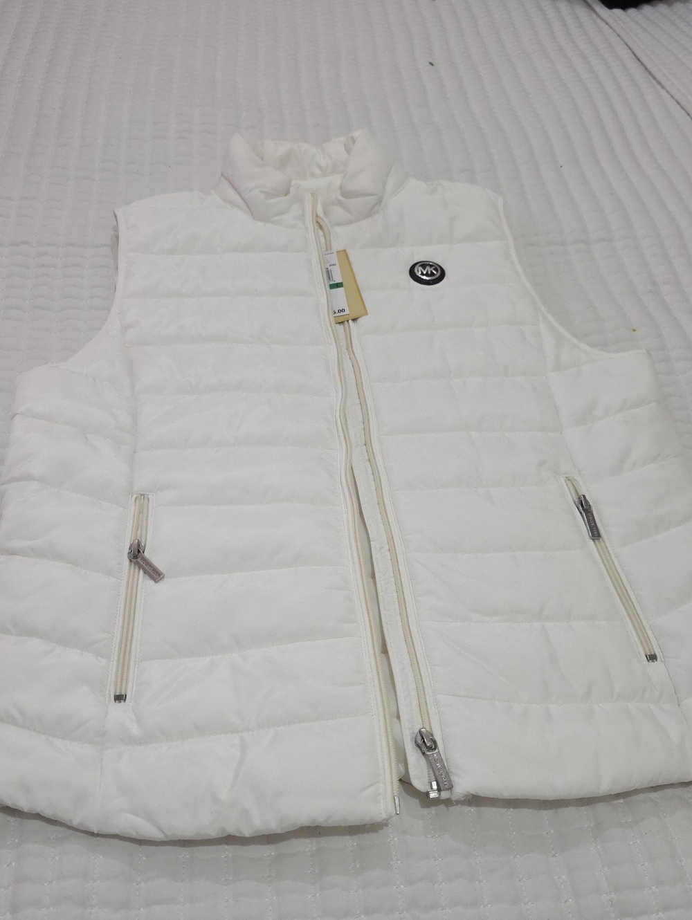 Michael Kors White Quilted Puffer Vest with MK Patch